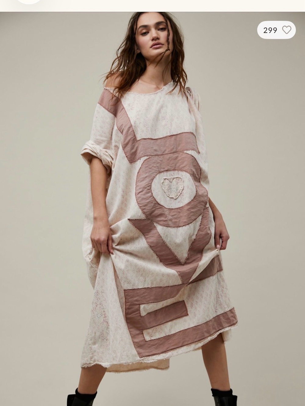 Magnolia Pearl Artist Smock Dress Patchwork Midi Dress in Blush and Cream